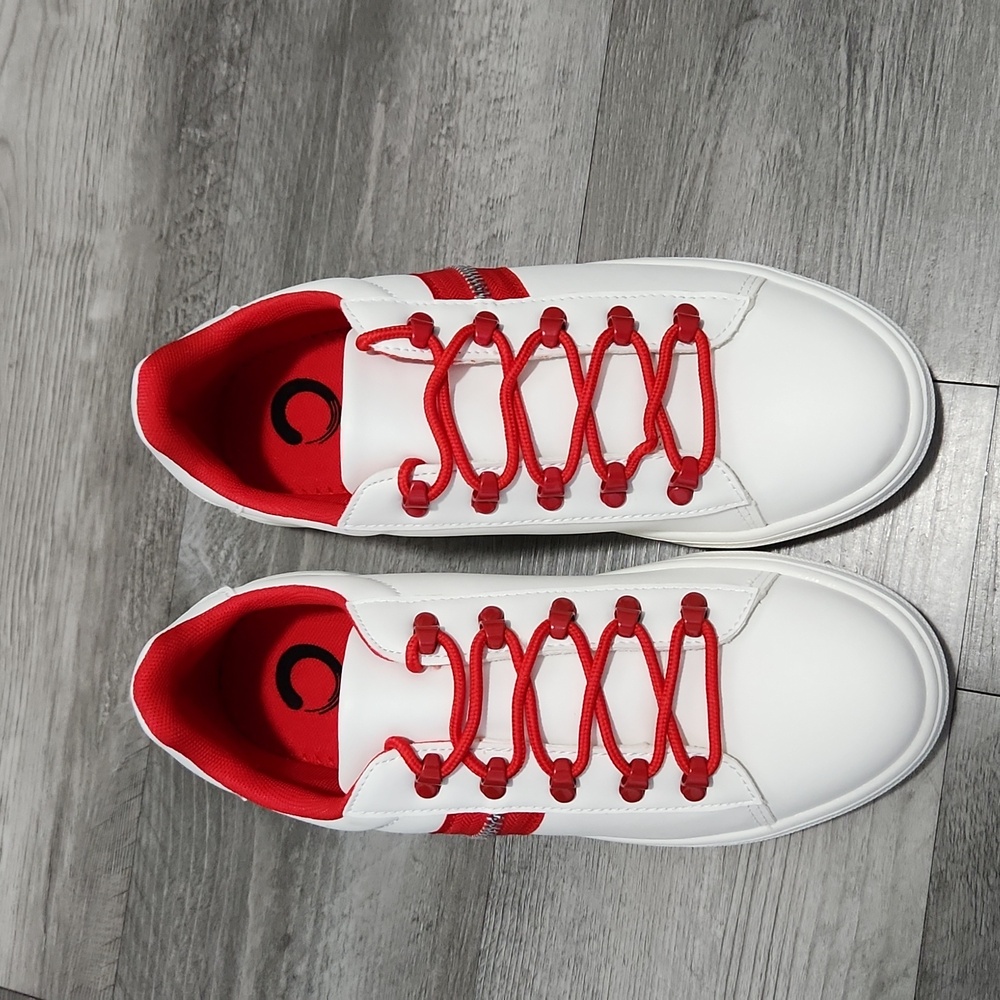 Journee Arden White and Red Sneakers with Silver Zipper Sides Womens Size 8